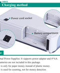 Portable Money Counter Machine Mini Bill Counter with USB power and battery backup showing power cord socket and battery compartment