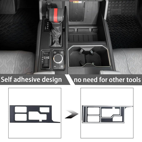 Toyota Tundra Sequoia Gear Shift Panel Trim Cover Matte Black Anti Scratch Shield in central console showing easy peel and stick