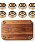 Set Of 8 Heavy Duty Aluminum Cutting Board Feet with Screws, gold risers and wood board