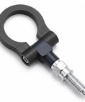 Straight Up Tough Car Front Bumper Tow Hook And Racing Style Screw On Trailer Pull Ring Heavy Duty Alloy Foldable D Ring For Universal European Thread Rigs Black, showing black alloy tow hook with a silver screw.