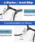 Buttery Soft Air Chamber Silicone Nose Pads For Glasses Sunglasses Replacement Kit With Mini Screwdriver and Spare Screws No More Pinching, showing glossy and grip surface styles.