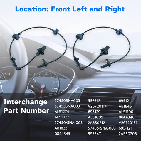 Keep Your Daily Driver Cruising Smooth With These Heavy Duty Front Abs Wheel Speed Sensors For Honda Civic 2006 Through 2011 Left And Right Pair, showing the front left and right sensors.