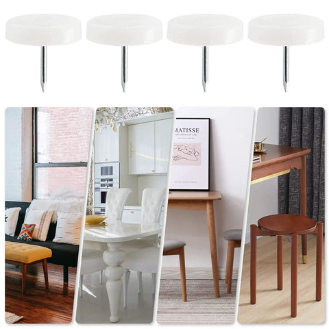 50 Pack Nail On Chair Sliders Round 1 Inch 25mm Plastic Beefy Glides For Heavy Duty Furniture Easy Moving Anti Scratch Floor Protectors For Hardwood Floors White