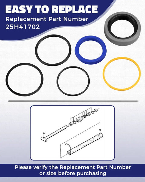 Bucket Cylinder Hydraulic Seal Kit For Bush Hog Front End Loaders Heavy Duty Replacement Fits One And A Half Inch Bore, One Inch Rod, Fifteen Inch Stroke Cylinders For 1840QT 1845QT 1846QT 1847QT 25H41702 seal rings and diagram