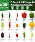 15 Sweet And Hot Pepper Seeds Variety Pack Non GMO Heirloom Garden Seeds image displaying pepper varieties and seed counts