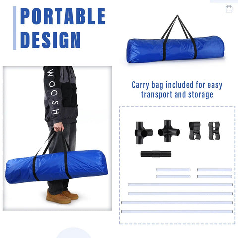 Four Piece Dog Agility Kit For Indoor Outdoor Play With Adjustable Jump Bars Up To 37 Inches, includes portable carry bag