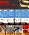 1000pcs 6 Types Hot Staples for 220W Plastic Welder Kit 2 In 1 Plastic Repair Set With Hot Stapler Soldering Gun for Auto Repairs