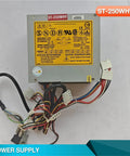 Heavy Duty 250W AT Industrial Computer Power Supply With Grit Tested Reliability Plug And Play Setup, showing wiring and labels.