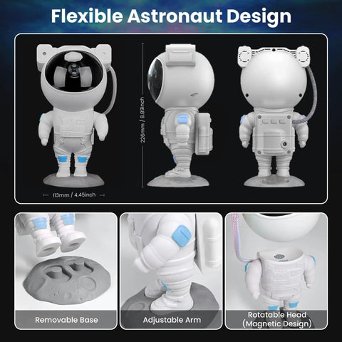Astronaut Galaxy Projector Night Light With Timer And Remote Green Nebula Ceiling Lamp For Bedroom And Kids Room Starry Sky Projection Space Buddy Gift For Birthdays Christmas And Valentines Day showing flexible astronaut design