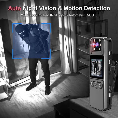 Crisp 4K Body Cam With Audio And Video Recording, 180 Degree Rotating Lens, 6 Hour Battery, IR Night Vision, 128GB in use