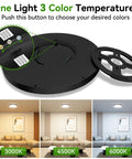 Nine Inch LED Ceiling Light Flush Mount Dimmable 3CCT 3000K 4500K 6000K 2800LM For Kitchen Bedroom Living Room Black Pack Of Six Ultra Bright Energy Efficient Low Profile Design showing 3 color temperatures