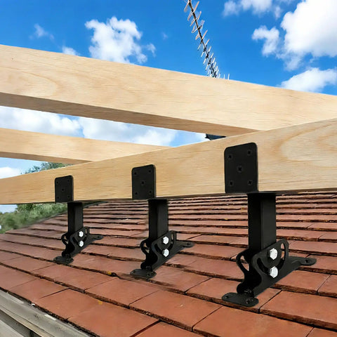 Beefed Up Heavy Duty Adjustable Patio Roof Riser Brackets Kit With Flexible U Shaped Saddle, Easy To Install For 4x4 And 4x6 Lumber, Pergola Roof Brackets For Porches Gazebos And Patios, Built To Last Roof Support
