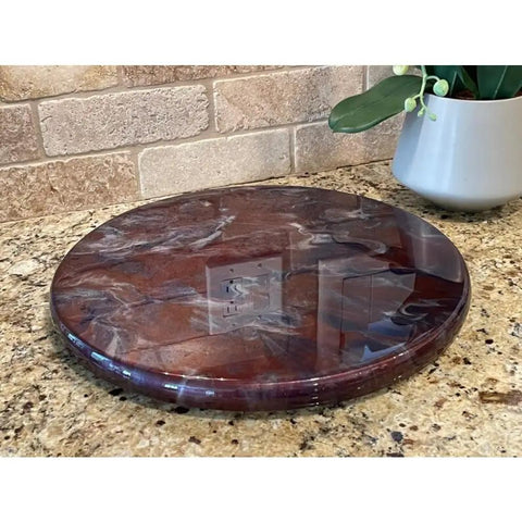 18 Inch Black Cherry Blue Resin Lazy Susan With Resin Finish And Smooth 360 Degree Spin For Kitchen Cabinet Pantry Table Organization Bathroom Countertop Cupboard Home Decor on granite countertop.