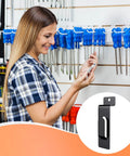Woman using 20 Pack Slatwall Notch Hooks Heavy Duty Pro Grade Metal Display Hangers For Slat Wall Panels Black Finish in tool shop
