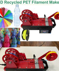 Desktop 3D Printer Filament Maker That Recycles PET Bottles Into Smooth Cord with LCD display and various colored coils.