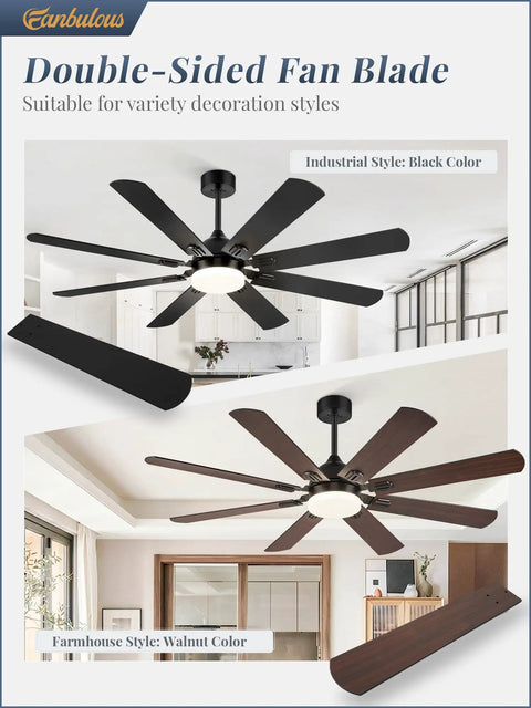 Huge 62 Inch Ceiling Fan With Lights Remote Control Black Modern Farmhouse Indoor Outdoor 8 Dual Finish Blades Walnut And Black