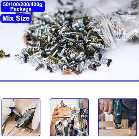 Self Tapping Screw Assortment Kit With Cross Head Flat Head Round Pan Head And Hex Socket Screws For Metalworking Fixes