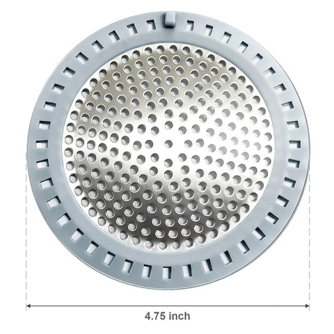 Top view of 2 Pack Shower Drain Hair Catchers With Stainless Steel Mesh And Soft Silicone Edging, 4.75 Inch Diameter