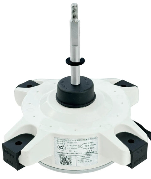 Replacement Brushless DC Fan Motor Plug And Play For AUX Air Conditioners, 310V 24W, shown with external inline cooling fan design.