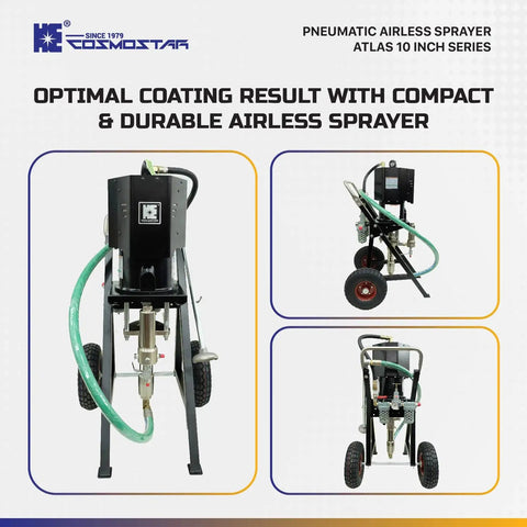 Heavy Duty Pneumatic Airless Paint Sprayer 73 To 1 Pressure Ratio 7250 Psi Industrial Spray Gun Cart Kit With Hose And Tips For Thick Protective Coatings Built Like A Tank With Zero Clog Hassle
