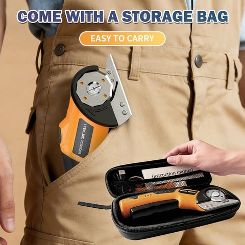 Heavy Duty Electric Cardboard Scissors With LED Light And Safety Lock Tungsten Steel Blade 2000Mah Battery in storage bag
