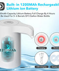 USB Charging Water Bottle Pump Dispenser For 5 Gallon Jugs Universal Portable Water Dispenser with 1200mAh lithium battery