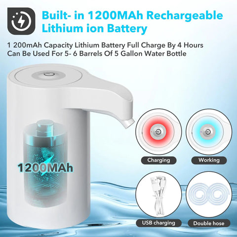 USB Charging Water Bottle Pump Dispenser For 5 Gallon Jugs Universal Portable Water Dispenser with 1200mAh lithium battery