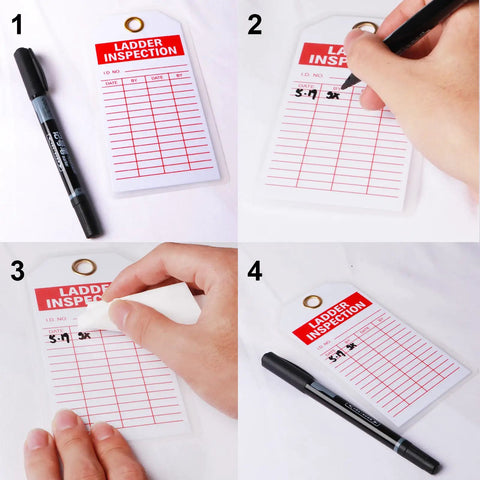 Built Tough Ladder Safety Inspection Tags With Solid Brass Grommets And Double Sided Write On Surfaces For Straight Forward Workplace Tracking And No Fuss Accident Prevention In Ready To Go Bulk Packs Of 25