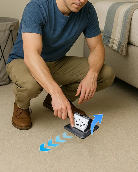 Installing Floor Pop Up Outlet For Kitchen Countertop With 20 Amp Tamper Resistant Receptacles USB Charging 5V 4.8A USB C