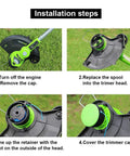 Installation steps for Weed Eater Spools Replacement For Greenworks Trimmers 20V 24V 40V 16 Ft 0.065 Inch Line Fits 21302 21332 21342 3411546A Cap Covers Auto Feed Edger 6 Plus 1 Pack