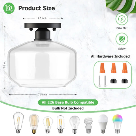 Dope Industrial Style Semi Flush Mount Ceiling Light 2 Pack With Clear Glass Shades For Farmhouse Hallway Kitchen E26 Bulbs Not Included