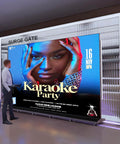 Slick Big 80 Inch P1.86 Flexible Led Screen Digital Signage Display Black Duo Pack showcasing Karaoke Party advertisement indoors.