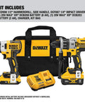 20V Max Cordless Drill Combo Kit With A Straight Beast Hammer Drill And Impact Driver Bundle Including An 8Ah Battery on display with charger and bag.