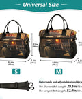 Desert Monster Insulated Lunch Bag Cooler With Detachable Shoulder Strap in S and M sizes showing dimensions and strap
