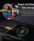 Hassle Free 6 In 1 Usb C Car Phone Charger With Real Time Volt Meter, 250W Multiport Cigarette Lighter Plug showing charging port and device.
