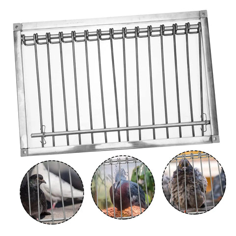Steel Pigeon Cage Door With Secure Lock For Bird Loft Entry Gate shown with pigeons behind bars.