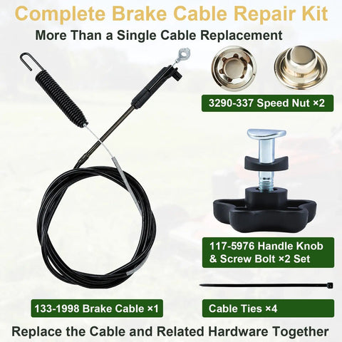 Upgrade Your Ride With This Premium Fwppet 133-1998 Brake Cable Repair Kit Perfectly Made For Toro TimeMaster Mowers To Fix Blade Engagement And Control Cables Like A Pro. Complete brake cable repair kit with cable, knobs, speed nuts, and zip ties