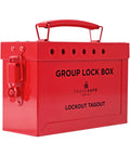 Red Lockout Tagout Group Box For OSHA Compliant LOTO Procedures, Heavy Duty 18 Gauge Steel Lock Box, powder-coated finish