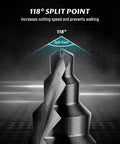 Jumbo Two And Three Eighths Inches Step Drill Bit Set for Metal By Lichamp Unibit With Spiral Grooved Design showing 118° split point