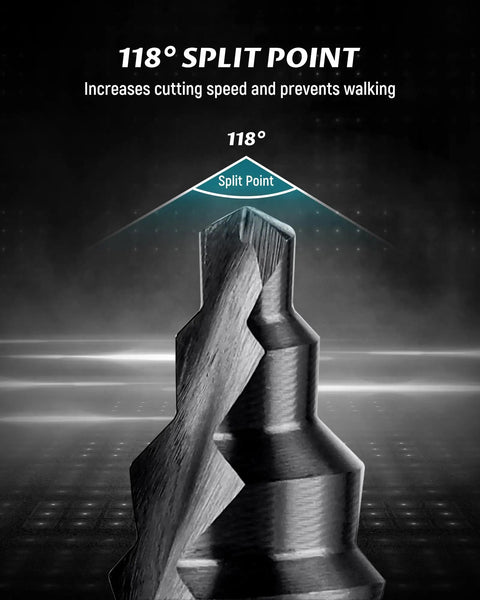 Jumbo Two And Three Eighths Inches Step Drill Bit Set for Metal By Lichamp Unibit With Spiral Grooved Design showing 118° split point