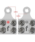 Eight Way Battery Terminal Distribution Block For Lithium Or Agm Batteries Featuring Four Awg Hole Holders Plus Threaded Studs compact design with silver finish and measuring 1.38x0.59 inches.