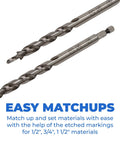 Kreg Easy-Set pocket-hole drill bit set, 2-count, for 1/2 to 1-1/2 in thick materials; bits with etched markings