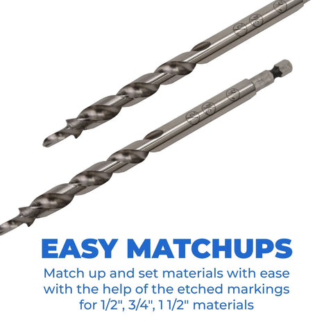 Kreg Easy-Set pocket-hole drill bit set, 2-count, for 1/2 to 1-1/2 in thick materials; bits with etched markings
