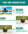 3 Way Right Angle Pergola Brackets 2 Pack For 4x4 Wood Beams shown in three-step installation process