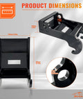 X Change Quick Hitch Coupler For Mini Excavators, Beefy Black Coated Steel Attachment with product dimensions displayed