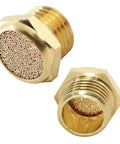 Close-up of Brass Pneumatic Sintered Muffler Silencer Pack of 12, 1/4 NPT Male Thread Air Exhaust Fittings for Compressed Air Lines