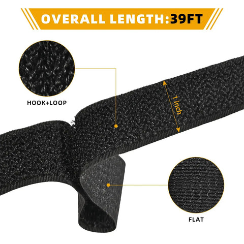 Close-up of 1 Inch By 39 Foot Nylon Hook And Loop Straps Roll With 60 Buckles showing texture and measurements.
