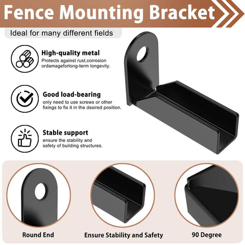 Four Pack Black Carbon Steel Fence Mounting Brackets For 1x1 Inch Square Rails Internal Panel Connectors For Stairs Decks And Gardens Built For All Weather Toughness