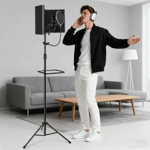 Microphone Isolation Shield With Foam Panel And Pop Filter Foldable Tripod Stand For Easy Setup Space Saving Studio Shield for home recording