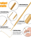 Half Moon Lash Mirror For Eyelash Extensions Large Viewing Window High Definition Clarity Easy To Use Tool For Precise Lashes Fits All Eye Shapes Remove Protective Film Before Use, gold stainless steel handle, half-moon mirror